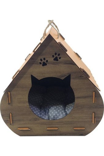 Life Hobi Dikdörtgen İç Mekan Kedi Evi Ahşap Rengi-Turuncu