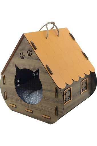 Life Hobi Dikdörtgen İç Mekan Kedi Evi Ahşap Rengi-Turuncu