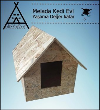 Melada 46x34x34 cm Dikdörtgen Su Geçirmez Dış Mekan Kedi Evi Ahşap Rengi