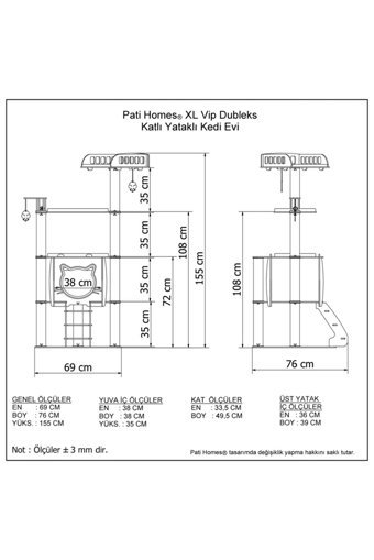 Patihomes Medivenli Kare İç Mekan Kedi Evi Çok Renkli