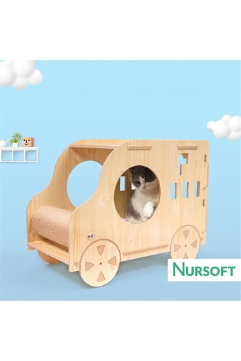 Nursoft NR-0084 Dikdörtgen İç Mekan Kedi Evi Ahşap Rengi