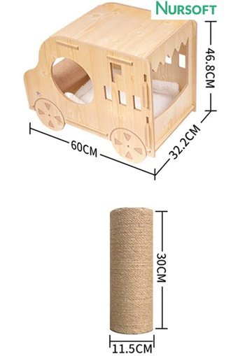 Nursoft NR-0084 Dikdörtgen İç Mekan Kedi Evi Ahşap Rengi