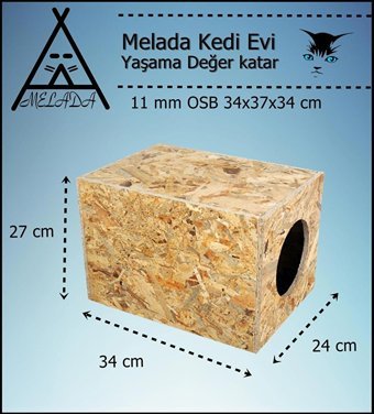 Melada 34x27x24 cm Dikdörtgen Su Geçirmez Dış Mekan Kedi Evi Ahşap Rengi
