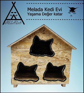 Melada 58x58x40 cm Dikdörtgen Su Geçirmez Dış Mekan Kedi Evi Ahşap Rengi