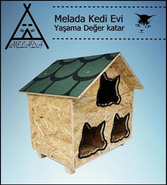 Melada 58x58x40 cm Dikdörtgen Su Geçirmez Dış Mekan Kedi Evi Ahşap Rengi