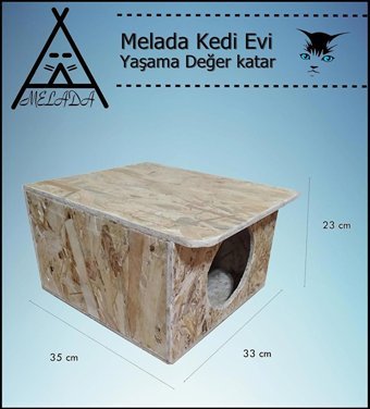 Melada 35x33x23 cm Dikdörtgen Su Geçirmez Dış Mekan Kedi Evi Ahşap Rengi