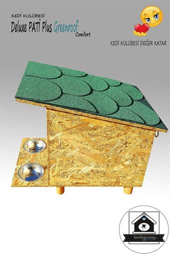 Deluxe DELUXE PATİ PLUS Dikdörtgen Su Geçirmez Dış Mekan Kedi Evi Ahşap Rengi-Yeşil