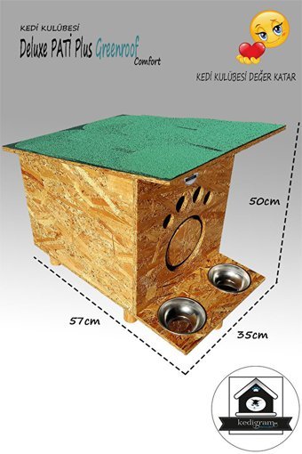 Deluxe DELUXE PATİ PLUS Dikdörtgen Su Geçirmez Dış Mekan Kedi Evi Ahşap Rengi-Yeşil