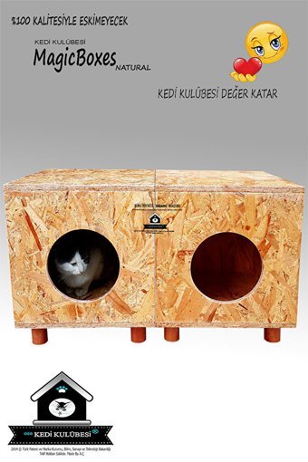 Magicbox İkili Magicbox Natural Dikdörtgen Su Geçirmez Dış Mekan Kedi Evi Ahşap Rengi