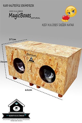 Magicbox İkili Magicbox Natural Dikdörtgen Su Geçirmez Dış Mekan Kedi Evi Ahşap Rengi