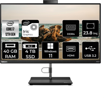 Lenovo ThinkCentre Neo 30A 12B0008JTX Dahili Iris Xe Graphics Intel Core i7 1260P 40 GB Ram 4 TB SSD 23.8 inç Full HD Windows 11 Home All In One Bilgisayar