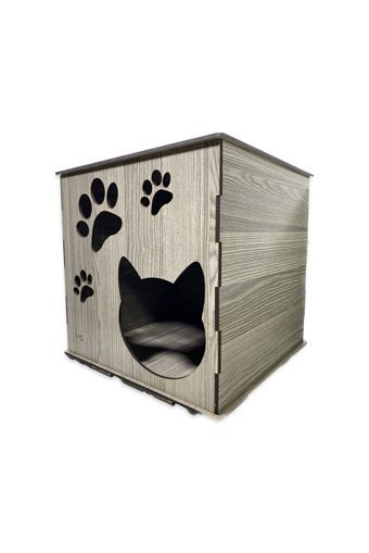 Arzum Petshop Patili Kare İç Mekan Kedi Evi Ahşap Rengi