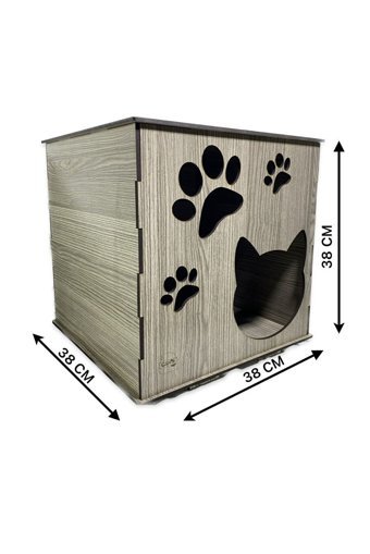 Arzum Petshop Patili Kare İç Mekan Kedi Evi Ahşap Rengi