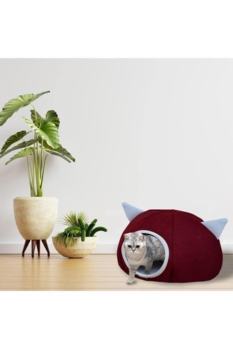Veldena Yuvarlak İç Mekan Kedi Evi Bordo-Mavi