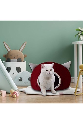 Veldena Yuvarlak İç Mekan Kedi Evi Bordo-Mavi
