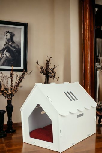 Pandogo Model 4 Dikdörtgen İç Mekan Kedi Evi Beyaz