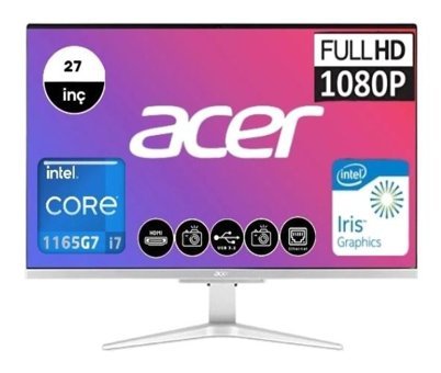 Acer Aspire C27-1655 DQ.BHLEM.001 Dahili Iris Xe Graphics Intel Core i7 1165G7 8 GB Ram 1 TB SSD 27 inç Full HD Freedos All In One Bilgisayar