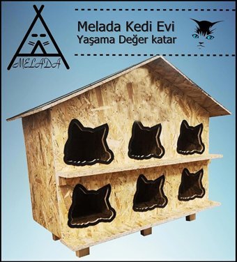 Melada 100x95x50 cm Dikdörtgen 2 Katlı Su Geçirmez Dış Mekan Kedi Evi Ahşap Rengi