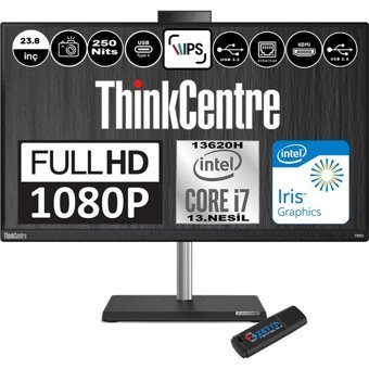 Lenovo ThinkCentre Neo 30A 12K0000FTXF02 Dahili UHD Graphics Intel Core i7 13620H 16 GB Ram 1 TB SSD 23.8 inç Full HD Freedos All In One Bilgisayar + Zetta Flash Bellek