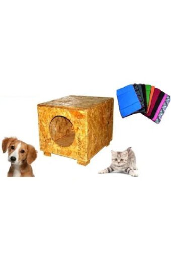 Catmozz Dikdörtgen Su Geçirmez Dış Mekan Kedi Evi Ahşap Rengi + Minder
