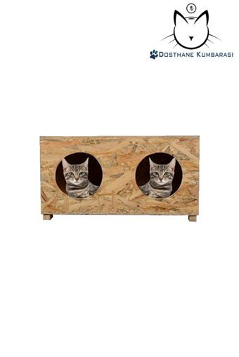 Dosthane Dikdörtgen Su Geçirmez Dış Mekan Kedi Evi Ahşap Rengi