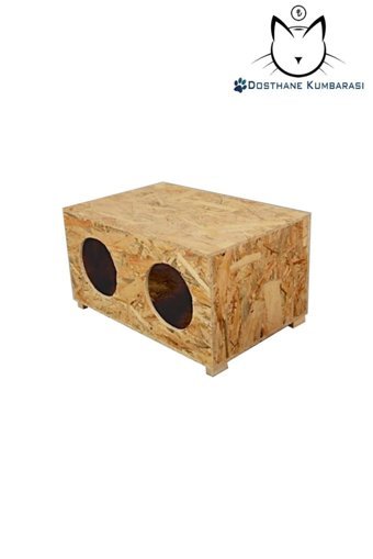 Dosthane Dikdörtgen Su Geçirmez Dış Mekan Kedi Evi Ahşap Rengi