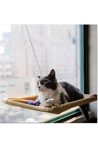 Bobostores Vantuzlu portatif Dikdörtgen Hamaklı İç Mekan Kedi Evi Ahşap Rengi