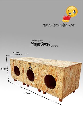 Magicbox 3'Lü Natural Dikdörtgen Su Geçirmez Dış Mekan Kedi Evi Ahşap Rengi