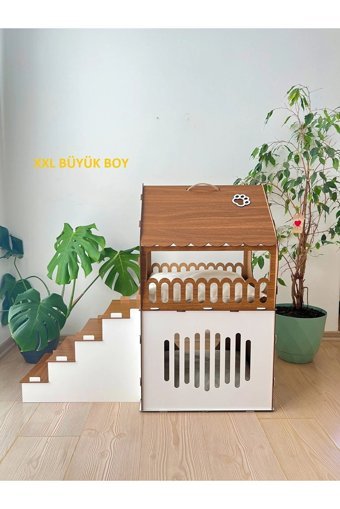 Life Hobi Dikdörtgen 2 Katlı İç Mekan Kedi Evi Ahşap Rengi-Beyaz