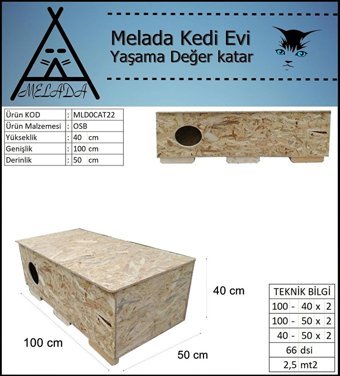 Melada 100x50x40 cm Dikdörtgen Su Geçirmez Dış Mekan Kedi Evi Ahşap Rengi