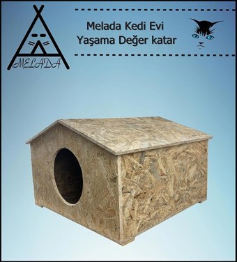 Melada 50x50x35 cm Dikdörtgen Su Geçirmez Dış Mekan Kedi Evi Ahşap Rengi