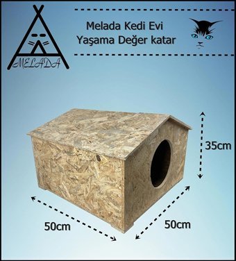 Melada 50x50x35 cm Dikdörtgen Su Geçirmez Dış Mekan Kedi Evi Ahşap Rengi