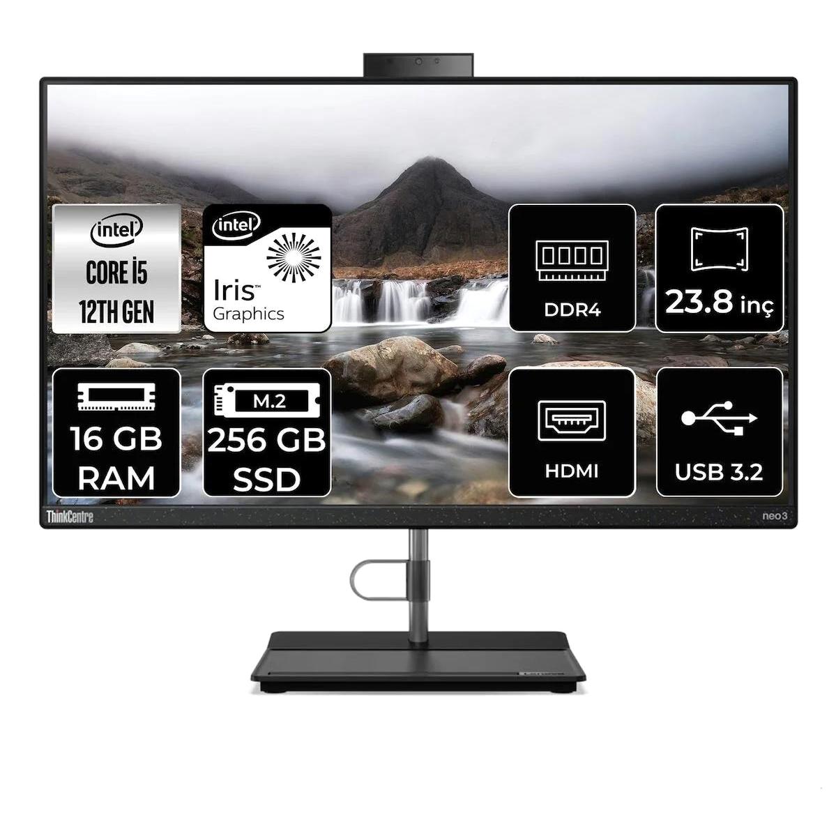 Lenovo ThinkCentre Neo 30A 12B0002CTX Dahili Iris Xe Graphics Intel Core i5 1240P 16 GB Ram 256 GB SSD 23.8 inç Full HD Freedos All In One Bilgisayar