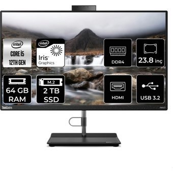 Lenovo ThinkCentre Neo 30A 12B0002CTXP349 Dahili Iris Xe Graphics Intel Core i5 1240P 64 GB Ram 2 TB SSD 23.8 inç Full HD Freedos All In One Bilgisayar