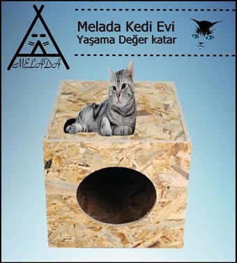 Melada 40x30x30 cm Dikdörtgen Su Geçirmez Dış Mekan Kedi Evi Ahşap Rengi