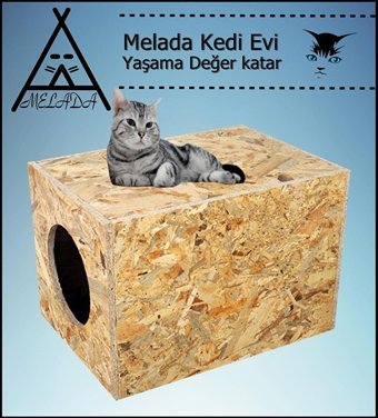 Melada 40x30x30 cm Dikdörtgen Su Geçirmez Dış Mekan Kedi Evi Ahşap Rengi