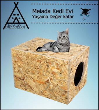 Melada 40x30x30 cm Dikdörtgen Su Geçirmez Dış Mekan Kedi Evi Ahşap Rengi