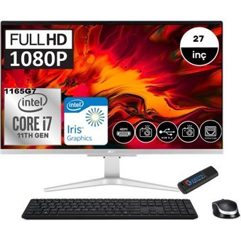 Acer Aspire C27-1655 DQ.BHLEM.006 Dahili Iris Xe Graphics Intel Core i7 1165G7 8 GB Ram 2 TB SSD 27 inç Full HD Freedos All In One Bilgisayar + Zetta Flash Bellek