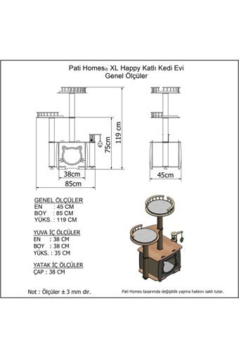 Patihomes Happy Kare İç Mekan Kedi Evi Beyaz