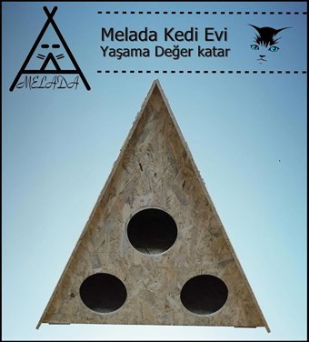 Melada 78x76x35 cm Üçgen Su Geçirmez Dış Mekan Kedi Evi Ahşap Rengi