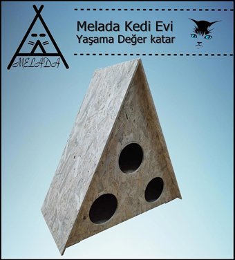 Melada 78x76x35 cm Üçgen Su Geçirmez Dış Mekan Kedi Evi Ahşap Rengi