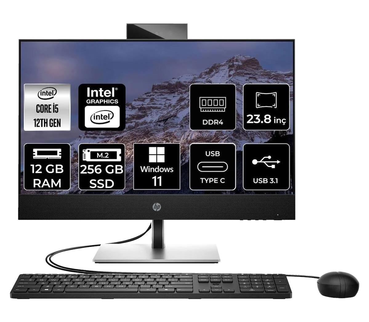 Hp ProOne 440 G9 6D379EA Dahili UHD Graphics Intel Core i5 12400T 12 GB Ram 256 GB SSD 23.8 inç Full HD Windows 11 Pro All In One Bilgisayar
