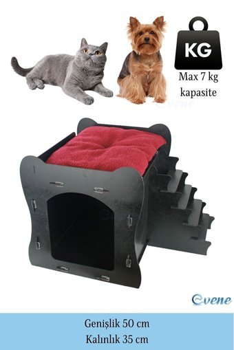Evene Merdivenli Dikdörtgen İç Mekan Kedi Evi Gri