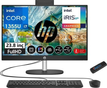Hp ProOne 240 G10 88T2W7ES03 Dahili Iris Xe Graphics Intel Core i7 1355U 16 GB Ram 1 TB SSD 23.8 inç Full HD Freedos All In One Bilgisayar + Zetta Flash Bellek