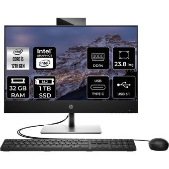 Hp ProOne 440 G9 6D379EAP628 Dahili UHD Graphics Intel Core i5 12400T 32 GB Ram 1 TB SSD 23.8 inç Full HD Freedos All In One Bilgisayar