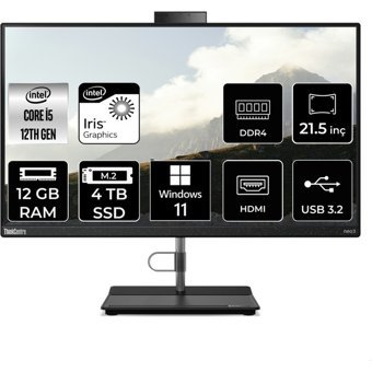 Lenovo ThinkCentre Neo 30A 12B3003RTXP410 Dahili Iris Xe Graphics Intel Core i5 1235U 12 GB Ram 4 TB SSD 21.5 inç Full HD Windows 11 Pro All In One Bilgisayar