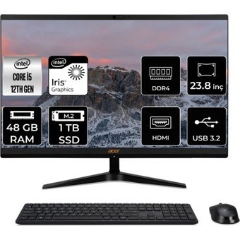 Acer Aspire C24-1700 DQBJWEMP352 Dahili Iris Xe Graphics Intel Core i5 1235U 48 GB Ram 1 TB SSD 23.8 inç Full HD Freedos All In One Bilgisayar