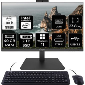 Casper Nirvana A600 A6H.1270-BV00X-V C1270AIO439 Dahili UHD Graphics Intel Core i7 12700 40 GB Ram 2 TB SSD 23.8 inç Full HD Windows 11 Pro All In One Bilgisayar