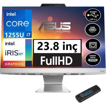 Asus A3402WBAK BPC006MH13 Dahili Iris Xe Graphics Intel Core i7 1255U 64 GB Ram 4 TB SSD 23.8 inç Full HD Windows 11 Home All In One Bilgisayar + Zetta Flash Bellek