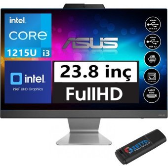 Asus A3402WBAK AI38512B0W07 Dahili UHD Graphics Intel Core i3 1215U 16 GB Ram 512 GB SSD 23.8 inç Full HD Windows 11 Pro All In One Bilgisayar + Zetta Flash Bellek
